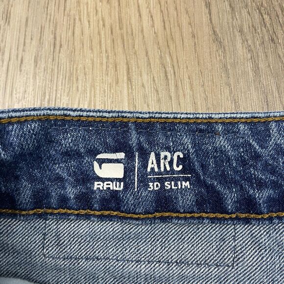 G-Star RAW Arc 3D Slim Jeans Mens 34x32 Blue Medium Wash Distressed Faded Denim - Picture 5 of 12